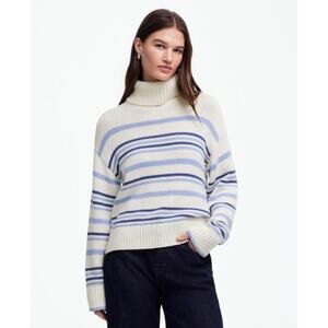 Madewell Ribbed Cotton Turtleneck Sweater WMNS S White Blue Stripes Relaxed Fit